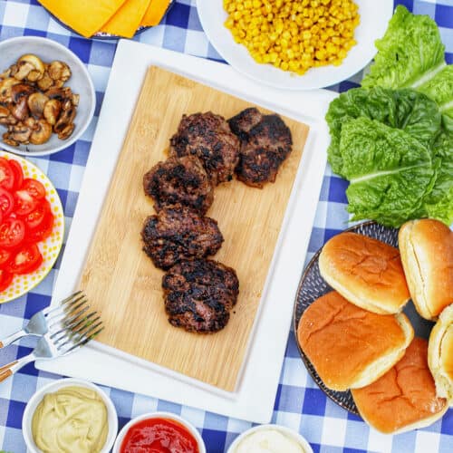 the ultimate burger bar on checkered tablecloth