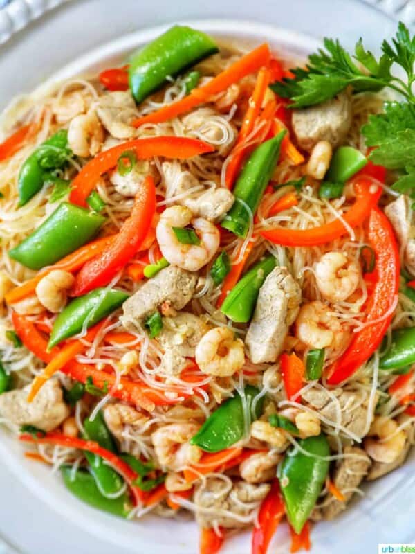 closeup of Filipino Pancit Bihon in a bowl