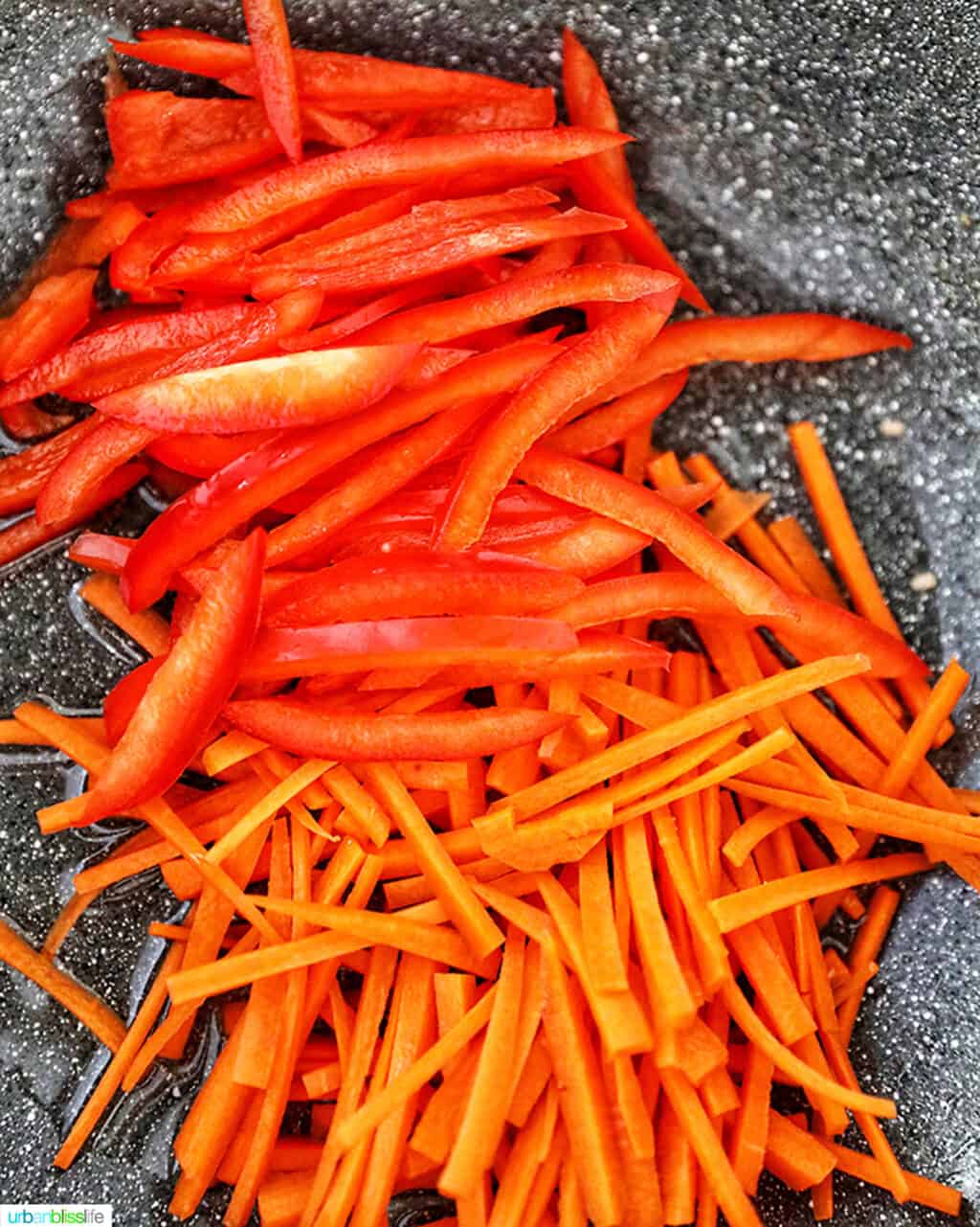 carrots and red peppers for Filipino Pancit Bihon