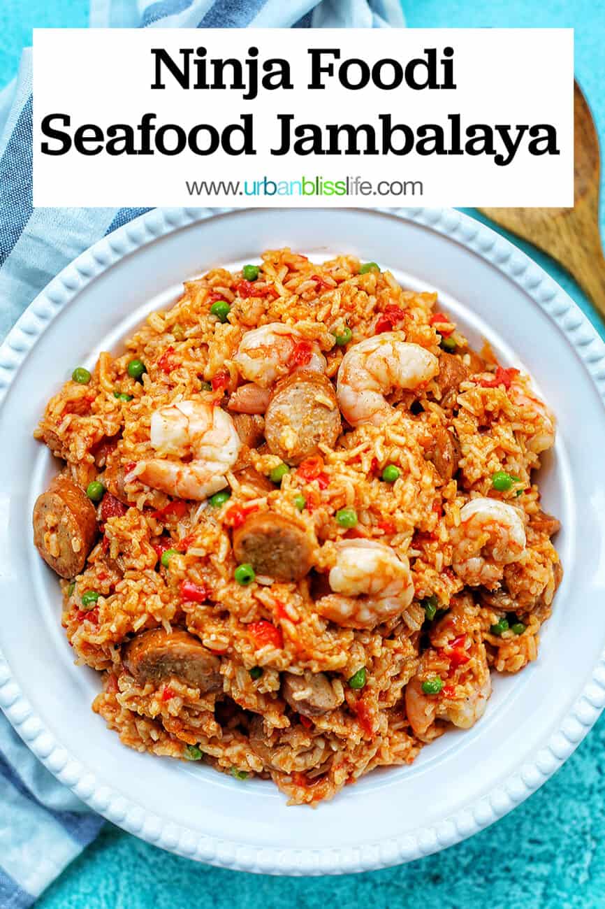 Ninja Foodi Seafood Jambalaya with text
