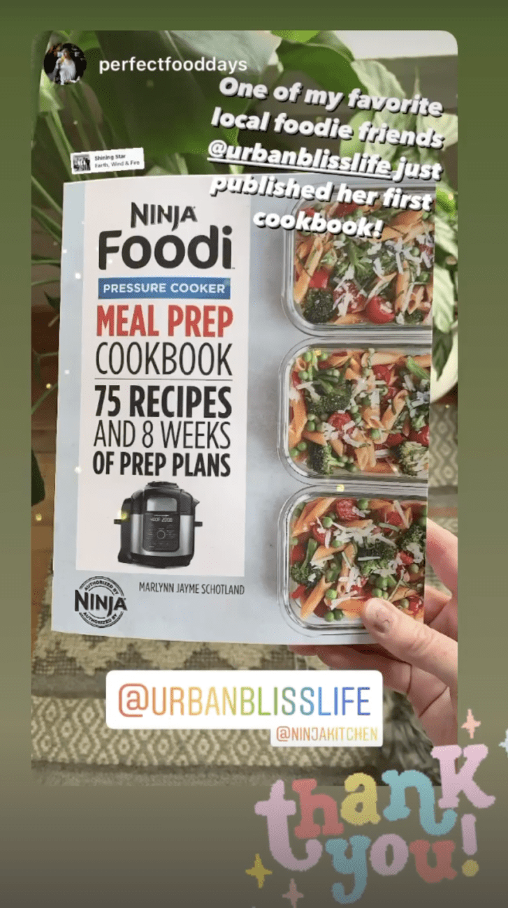 reader social media post about the cookbook.