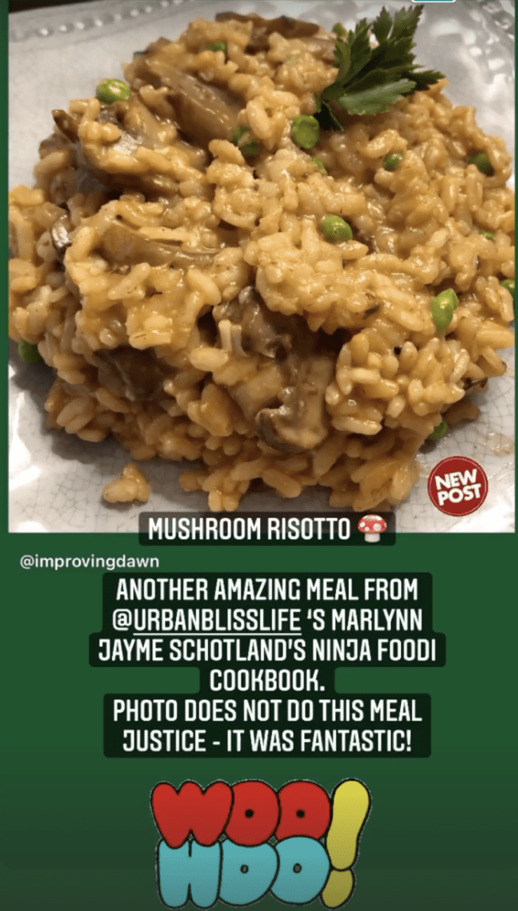 reader social media post of recipe made from cookbook.