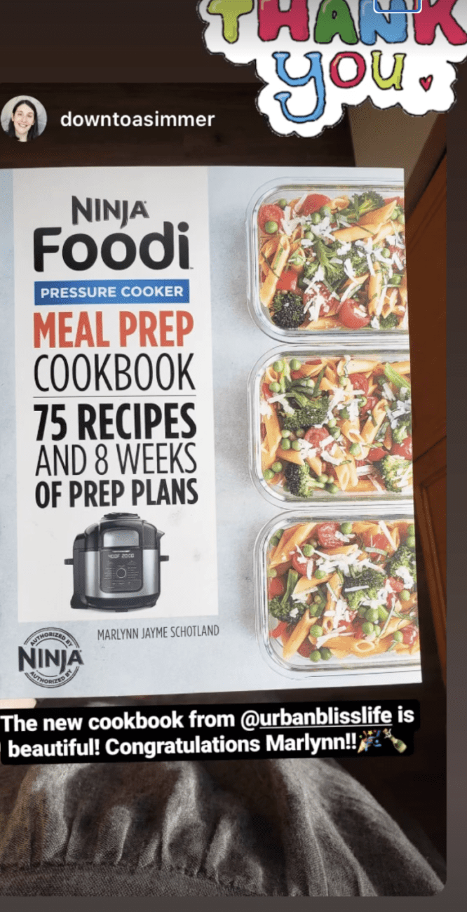 reader social media post about the cookbook.