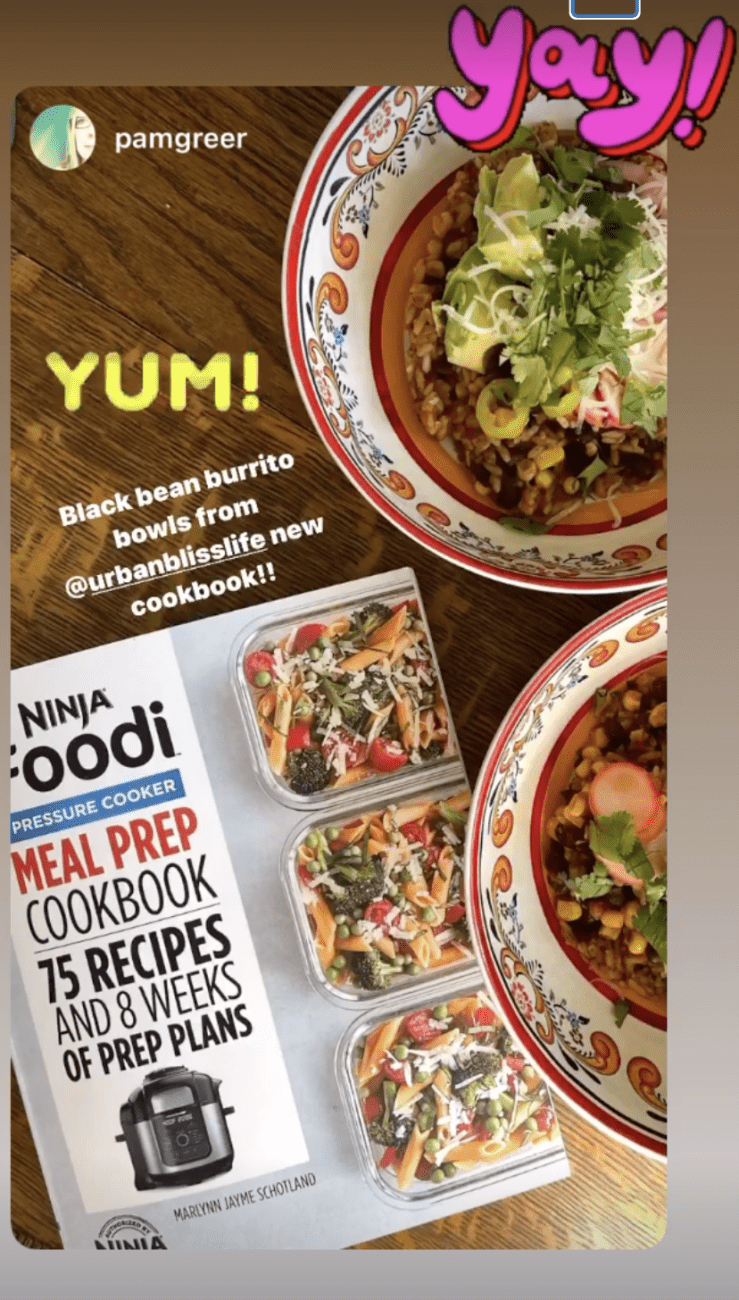 reader social media post about the cookbook.