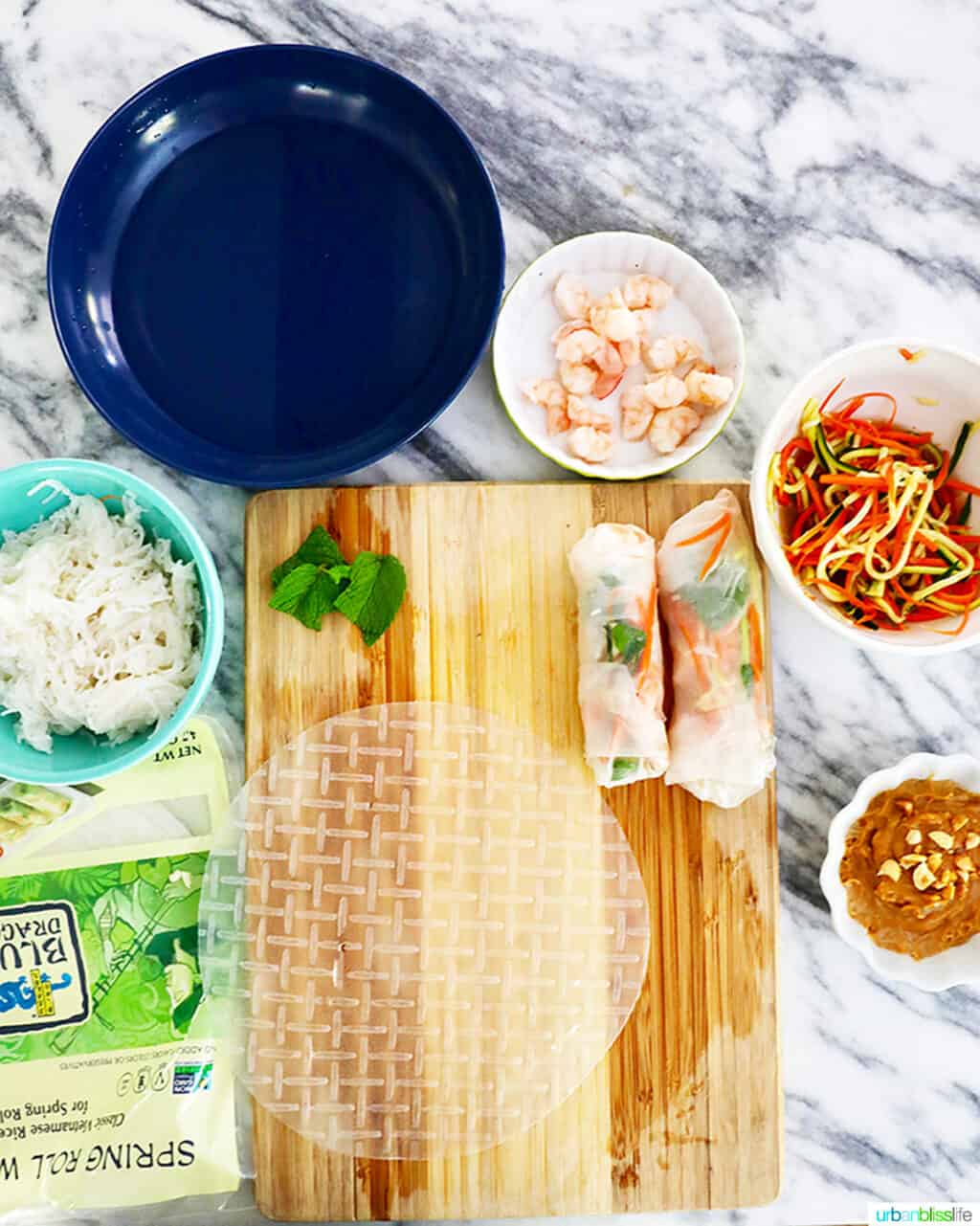 assembling shrimp rolls