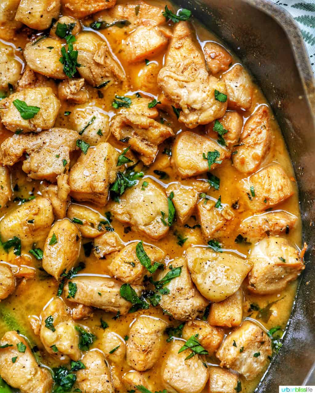 side close up of garlic butter chicken bites