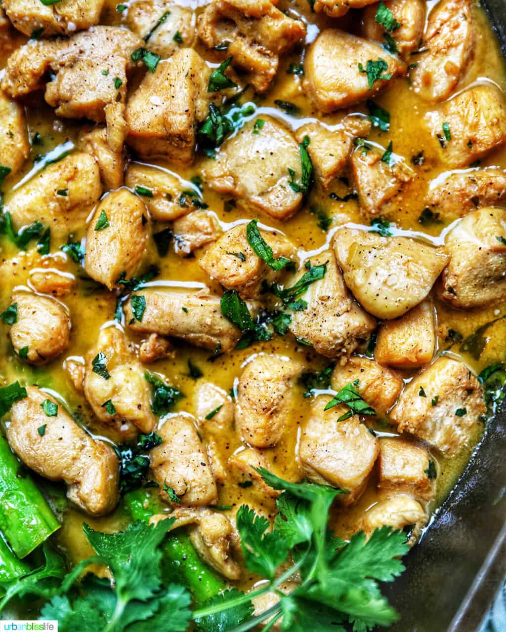 close up of soy garlic butter chicken bites