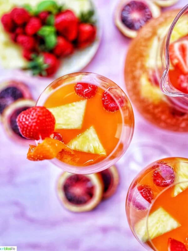 glasses of tropical sangria and fruit