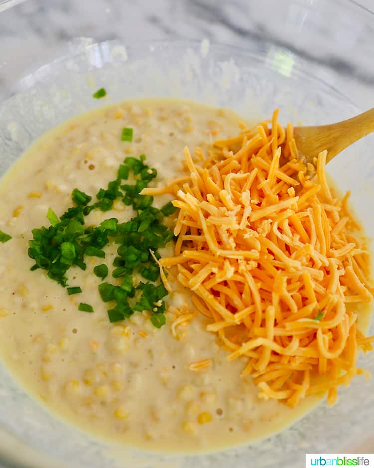 mixing corn fritter batter