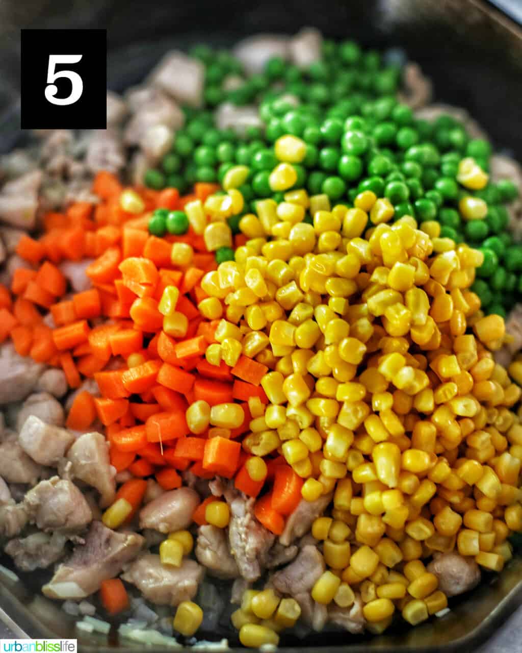 carrots corn peas in pan