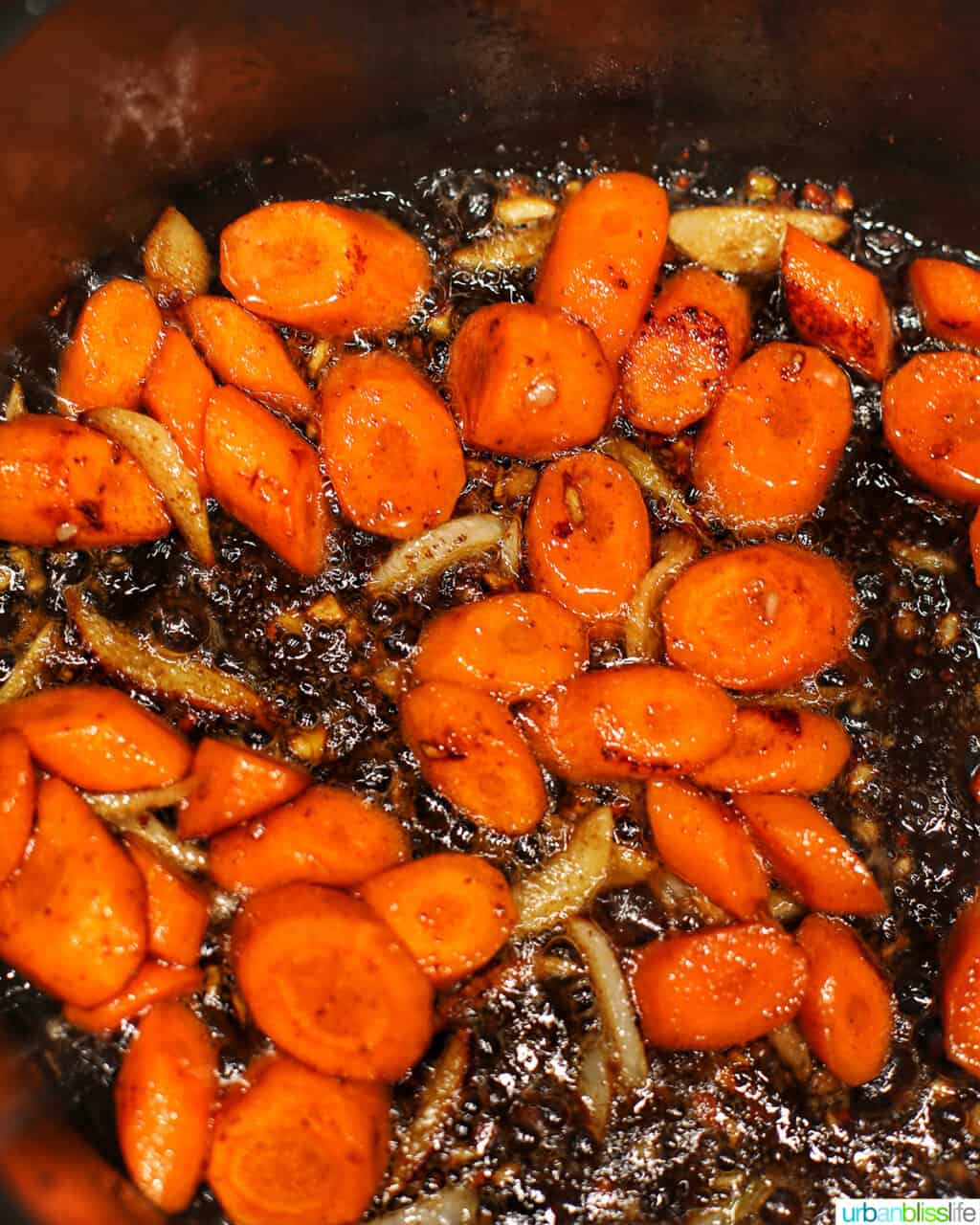 carrots onions garlic cooking in dutch oven