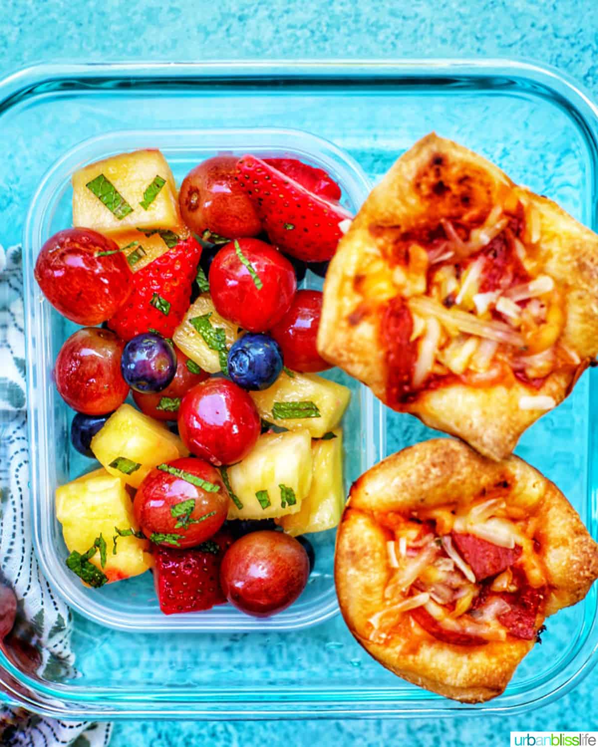 pizza cups with fruit salad