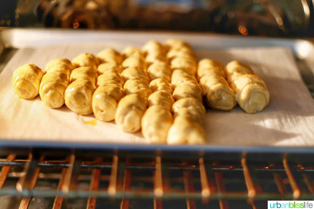 Christmas Tree Pull-Apart Bread going into the oven