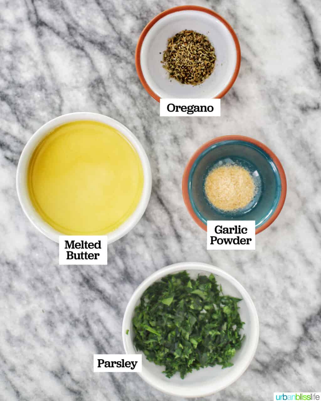 ingredients for butter herb mixture of Christmas Tree Pull-Apart Bread