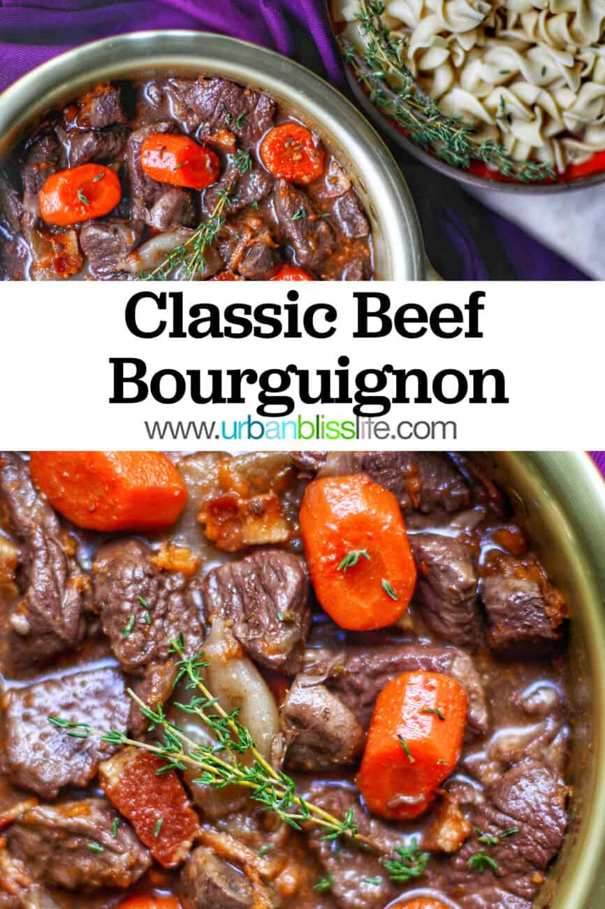 bowls of Beef Bourguignon with text overlay