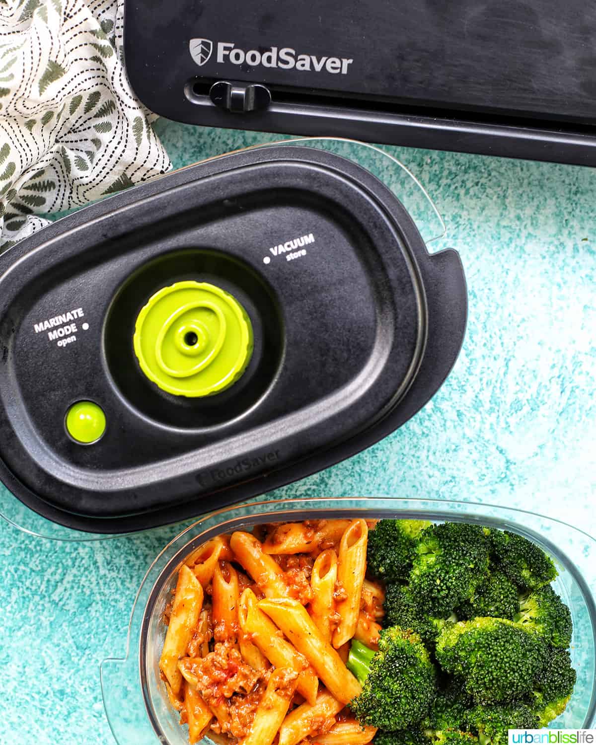 FoodSaver containers with dairy-free creamy ground beef pasta