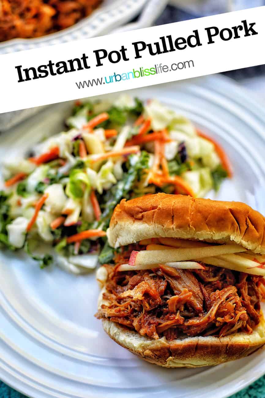 instant pot pulled pork sandwich with text overlay