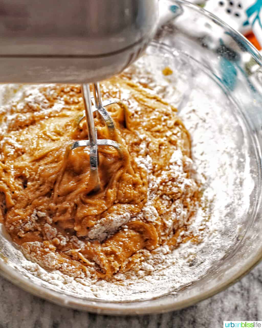 mixing dry ingredients into wet ingredients for cookies