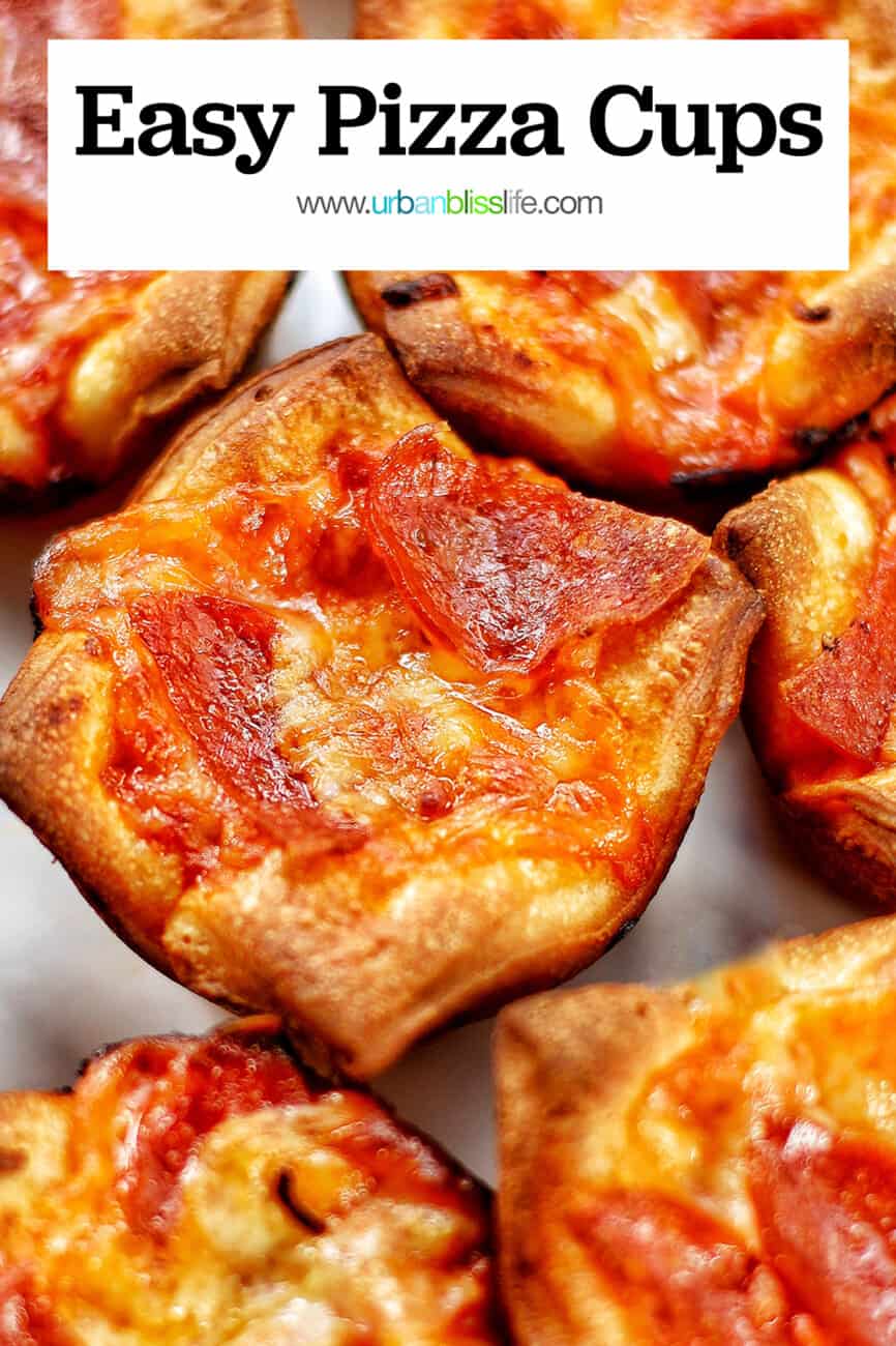 muffin pan pizza cups with text overlay