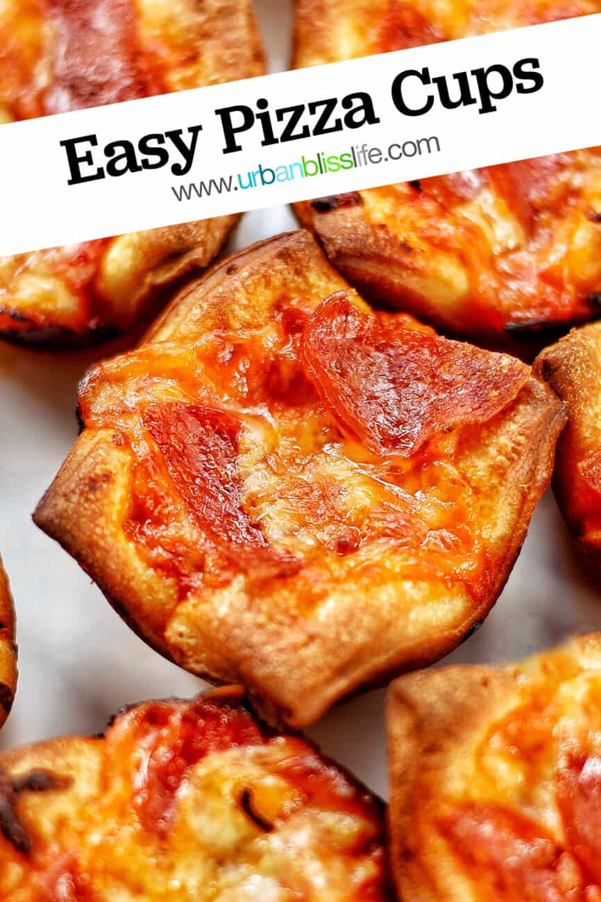 muffin tin pepperoni pizza cups with text overlay
