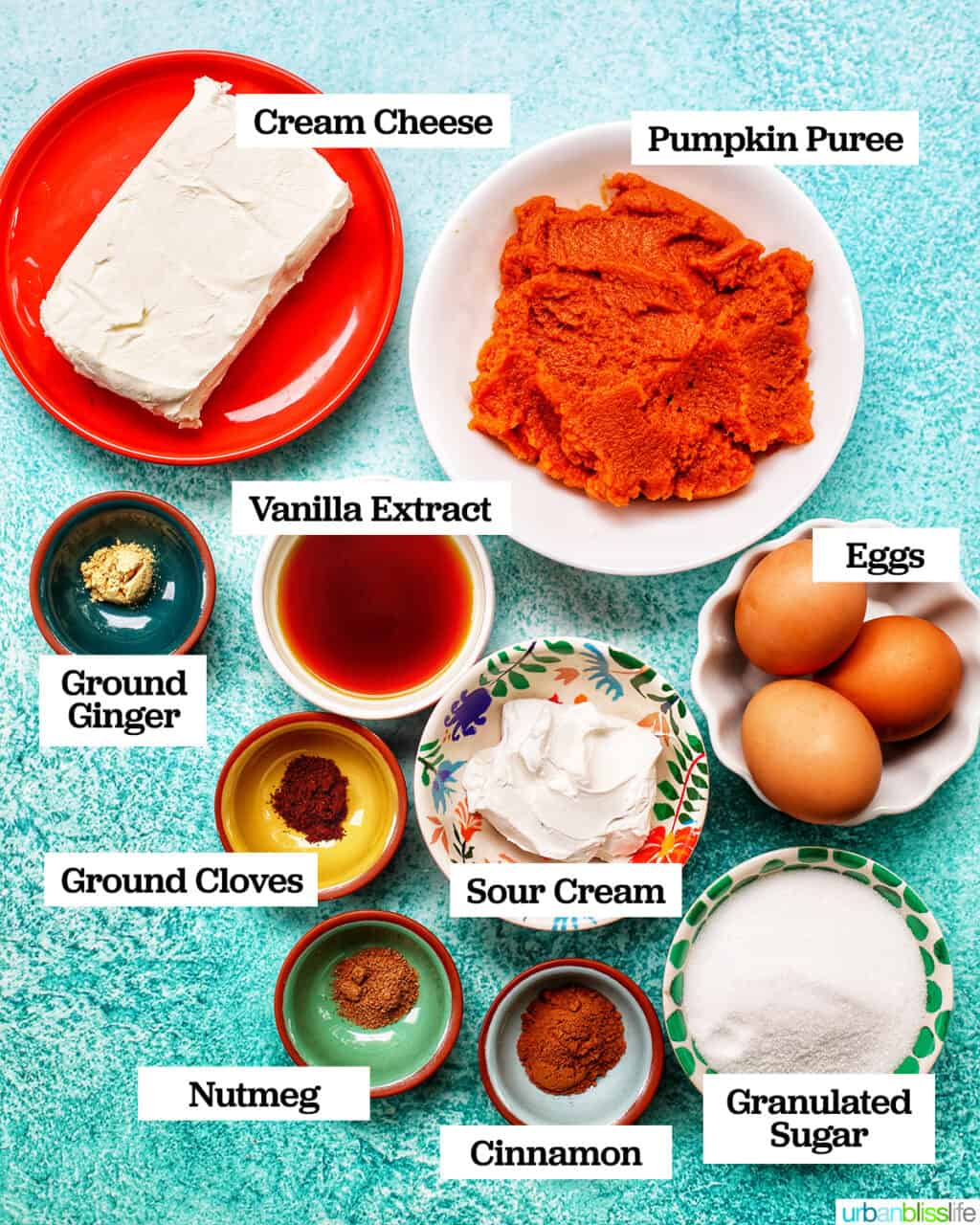 Pumpkin Cheesecake Bars with Gingersnap Crust - ingredients for the filling