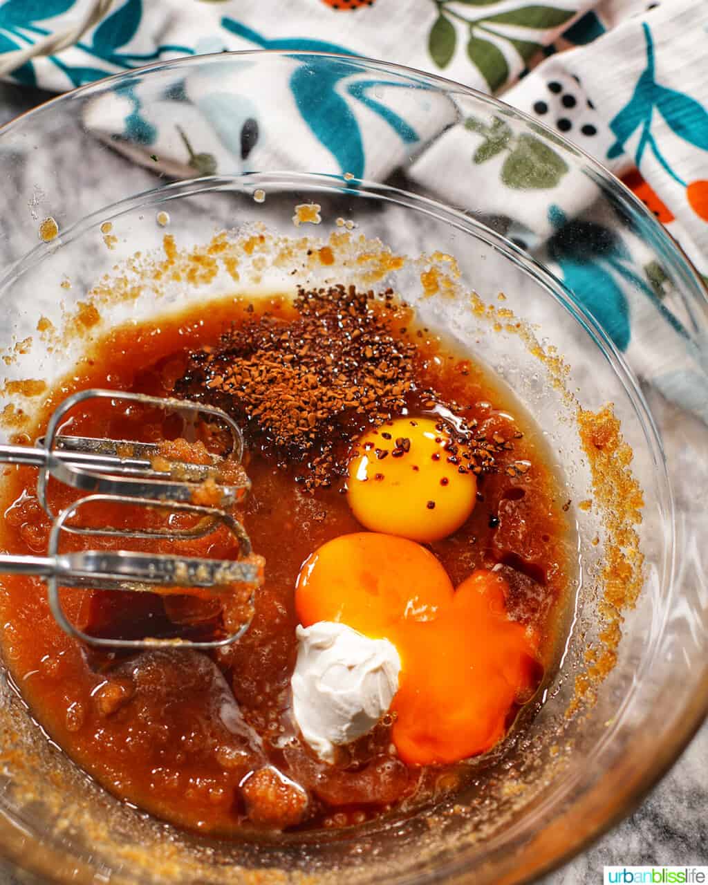 mixing wet ingredient for chocolate chip espresso cookies