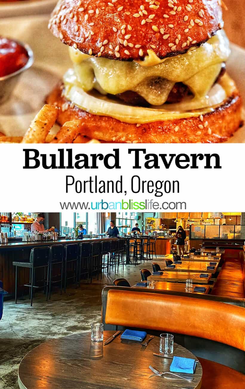 photo of burger and dining room of Bullard Tavern with text overlay