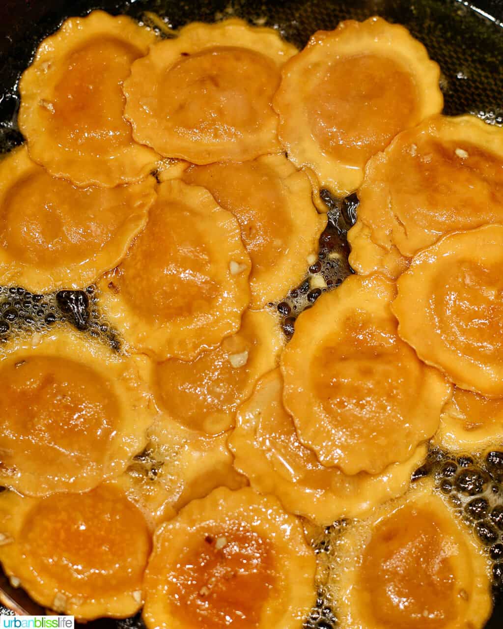 sauteeing butternut squash ravioli with garlic