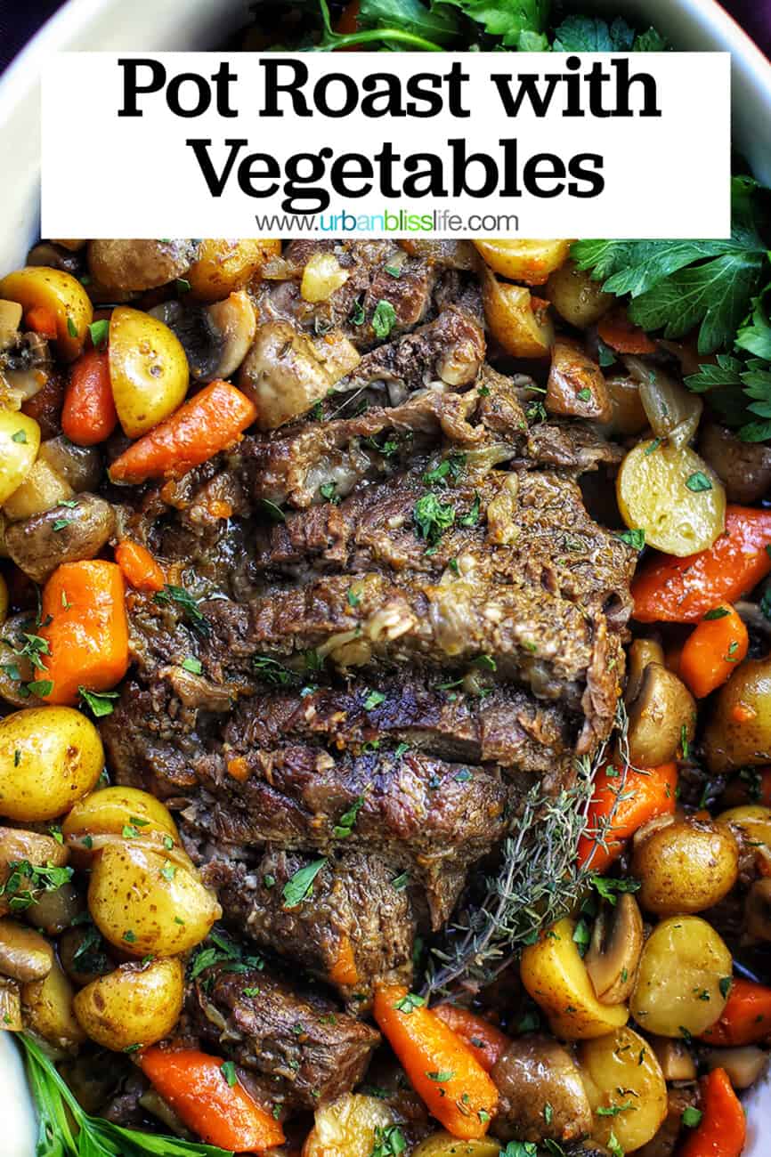 Dutch Oven Pot Roast with Vegetables with text overlay