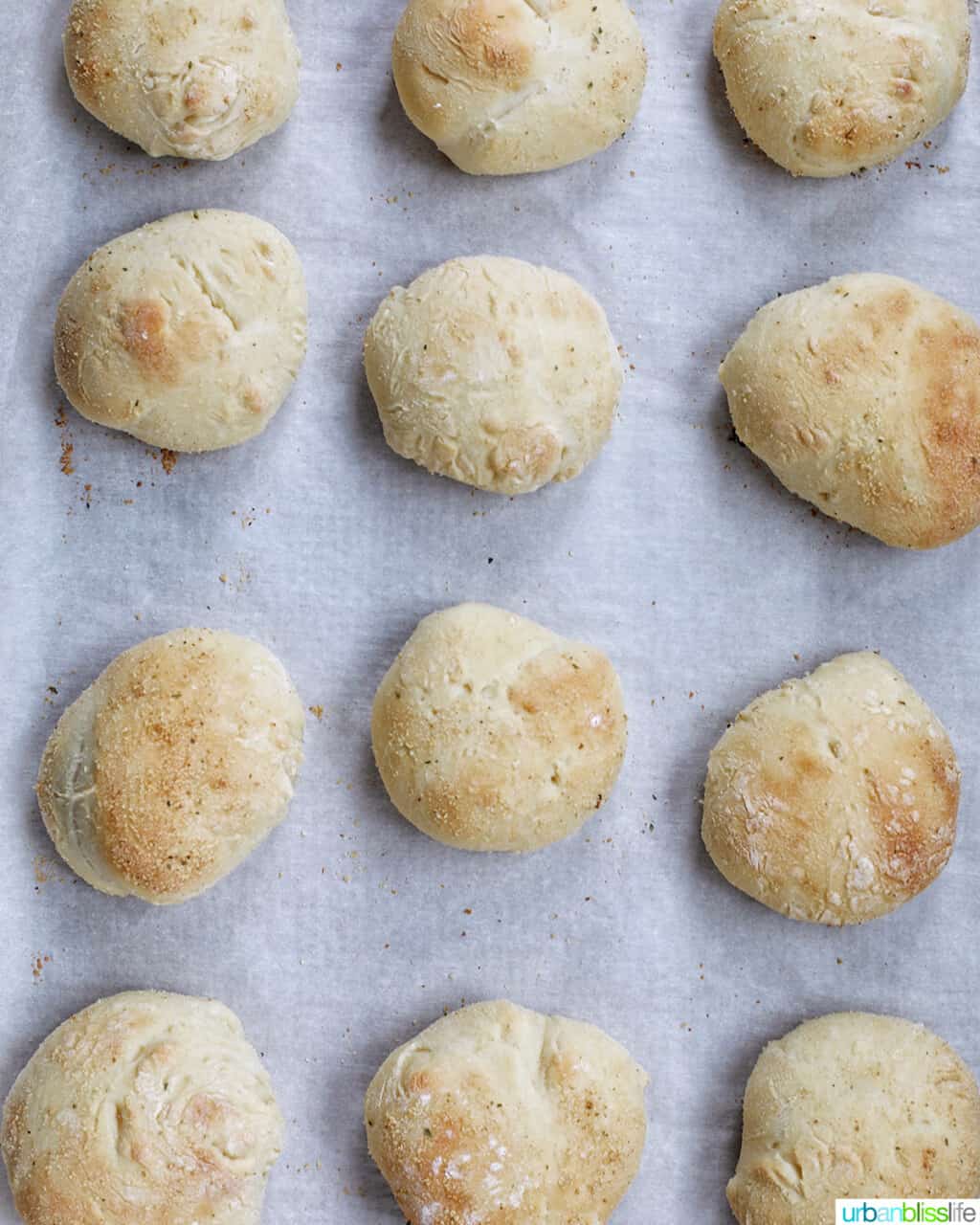 baked Filipino Pandesal rolls on baking sheet
