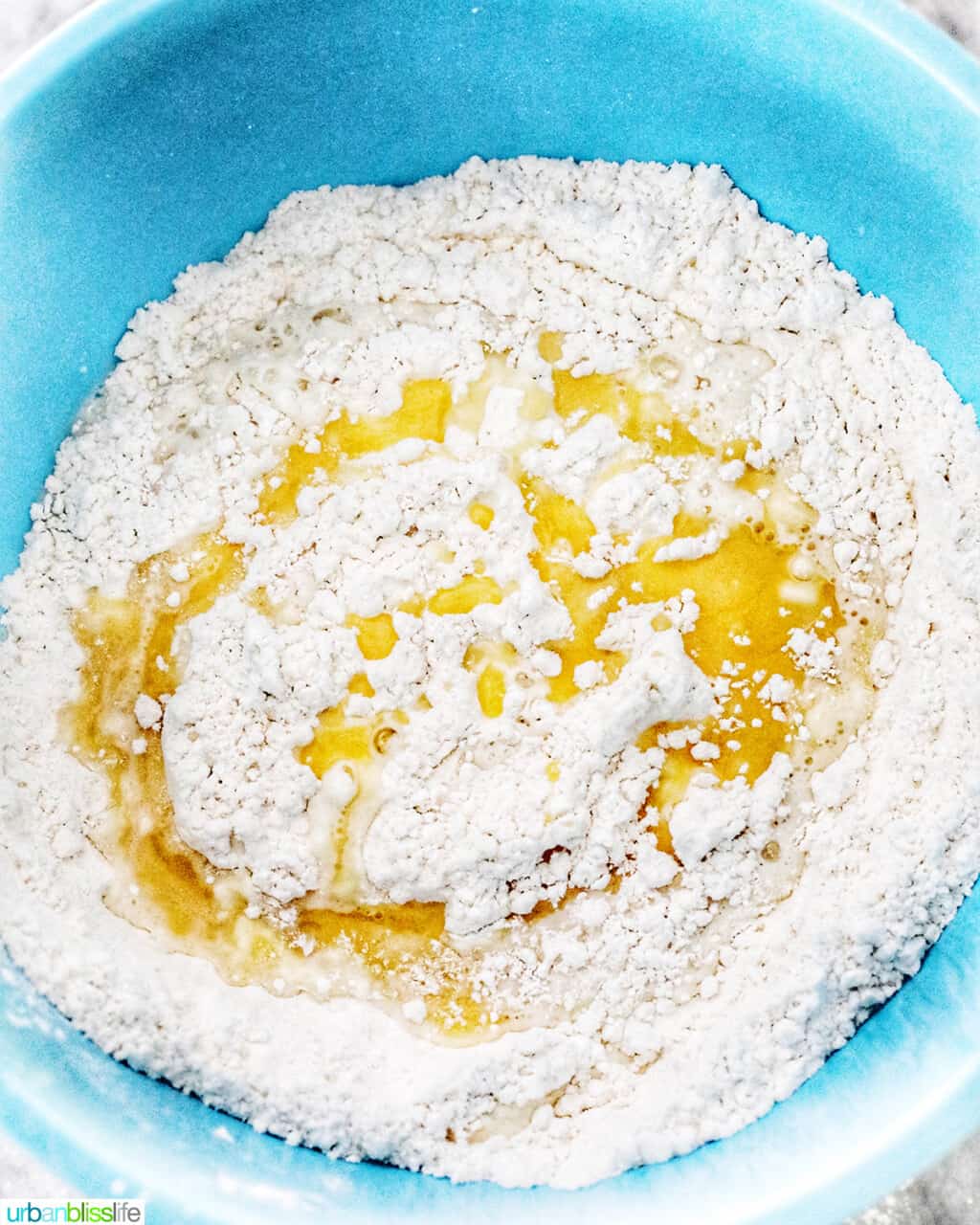 wet ingredients added to dry ingredients