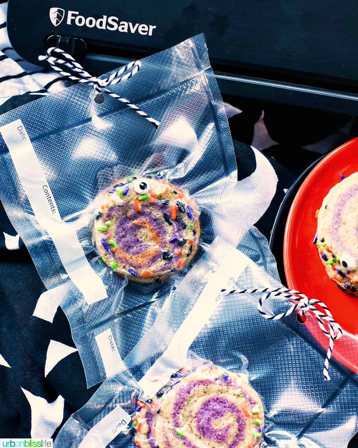 Halloween Pinwheel Cookies in individual treat bags