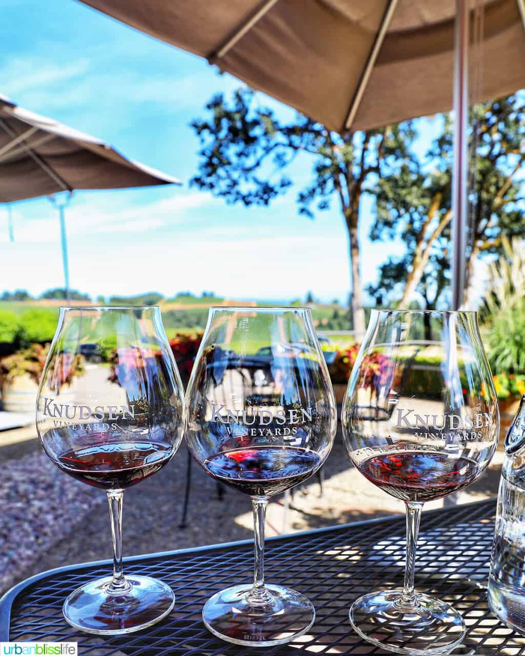 red wine flight at Knudsen Vineyards