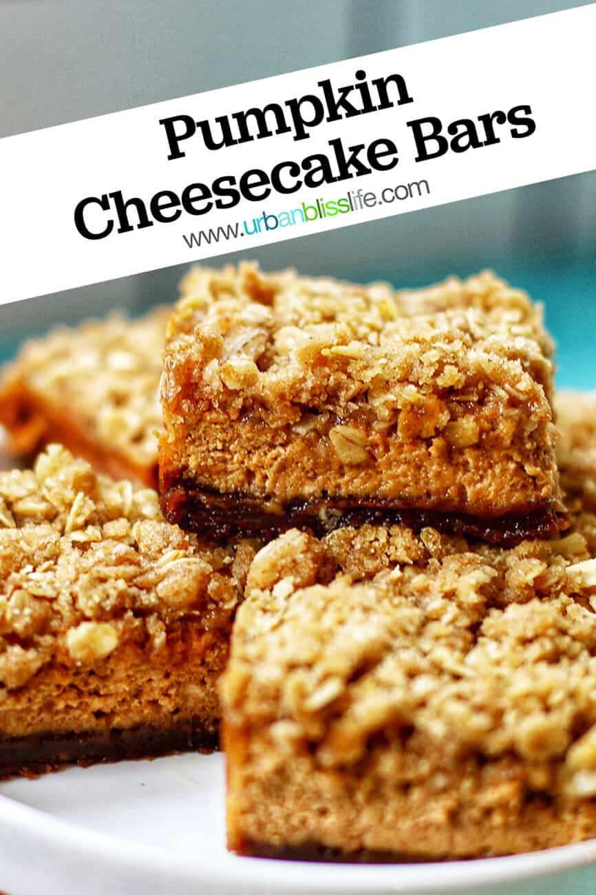 Pumpkin Cheesecake Bars with text overlay