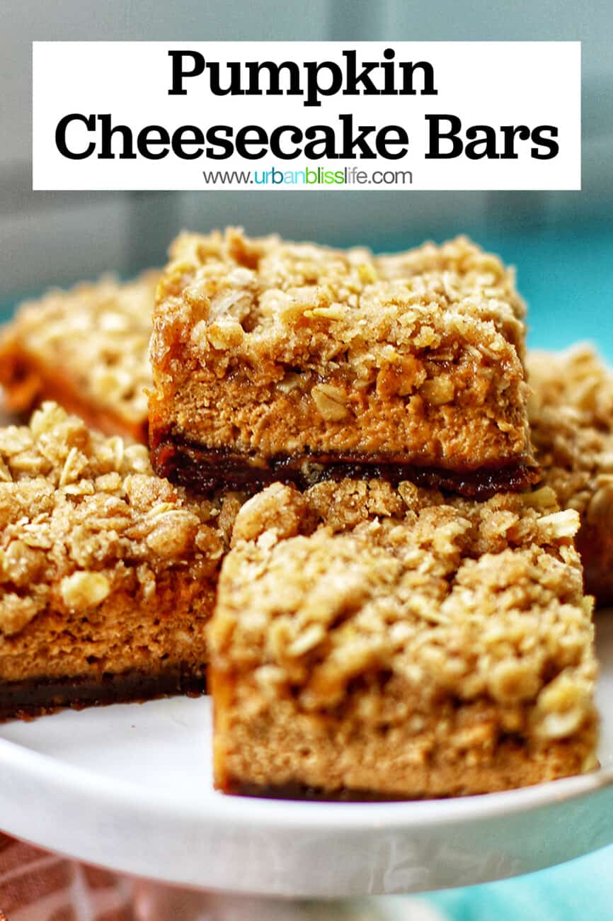 Pumpkin Cheesecake Bars with text overlay