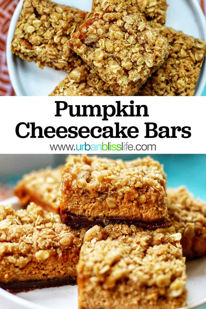 Pumpkin Cheesecake Bars with text overlay