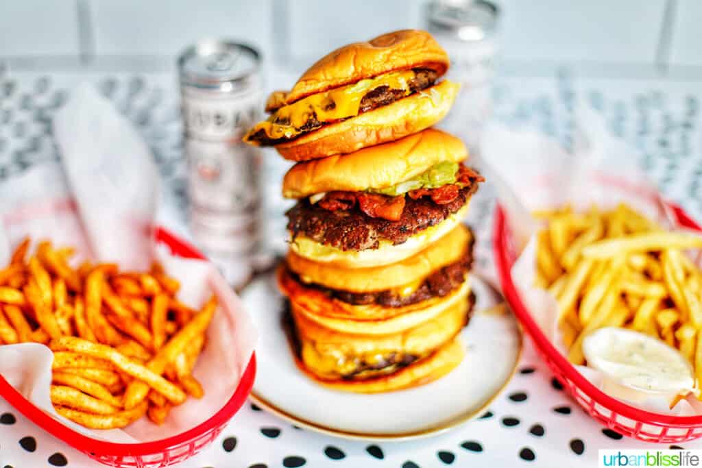 stack of burgers.
