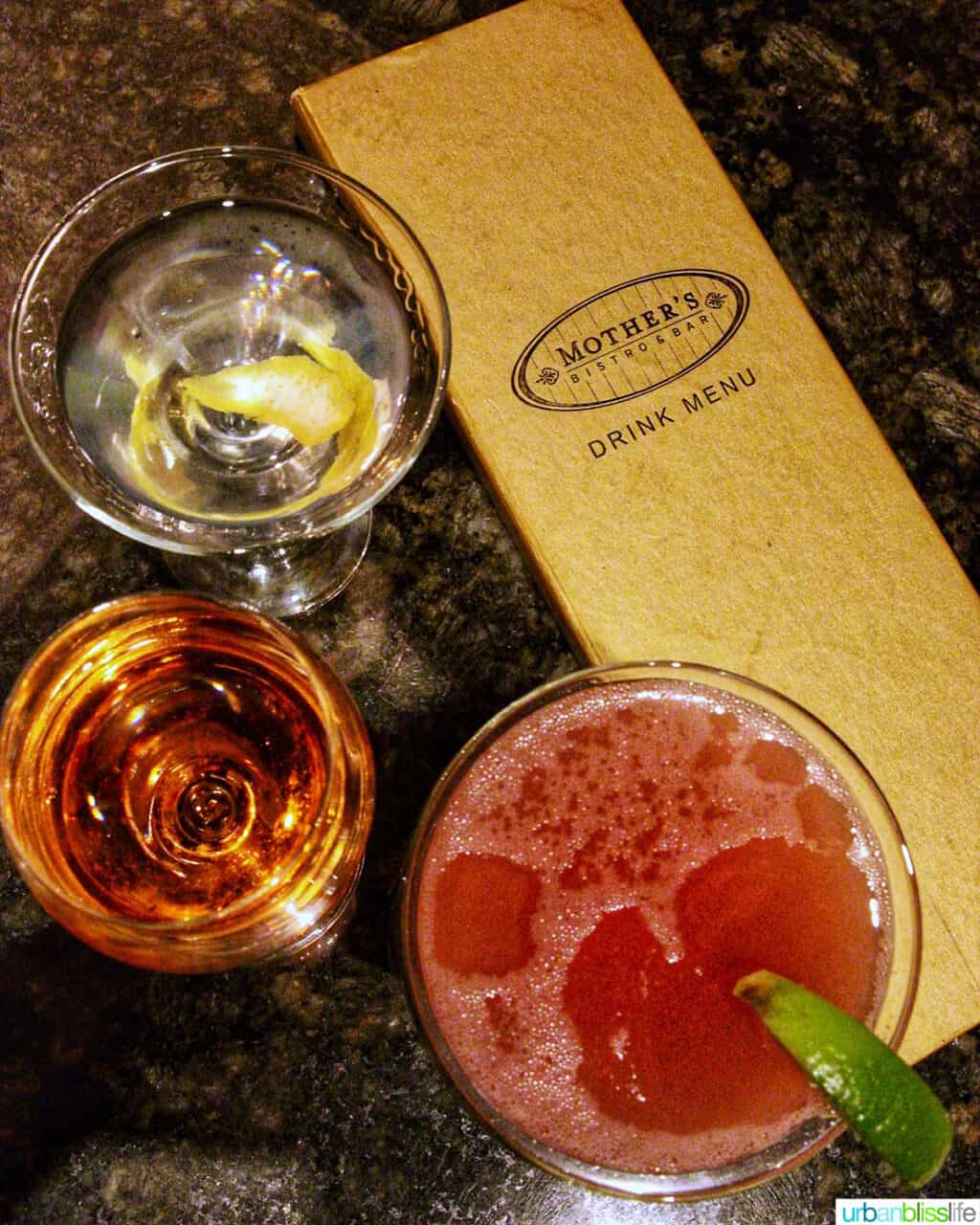 cocktails and a menu.