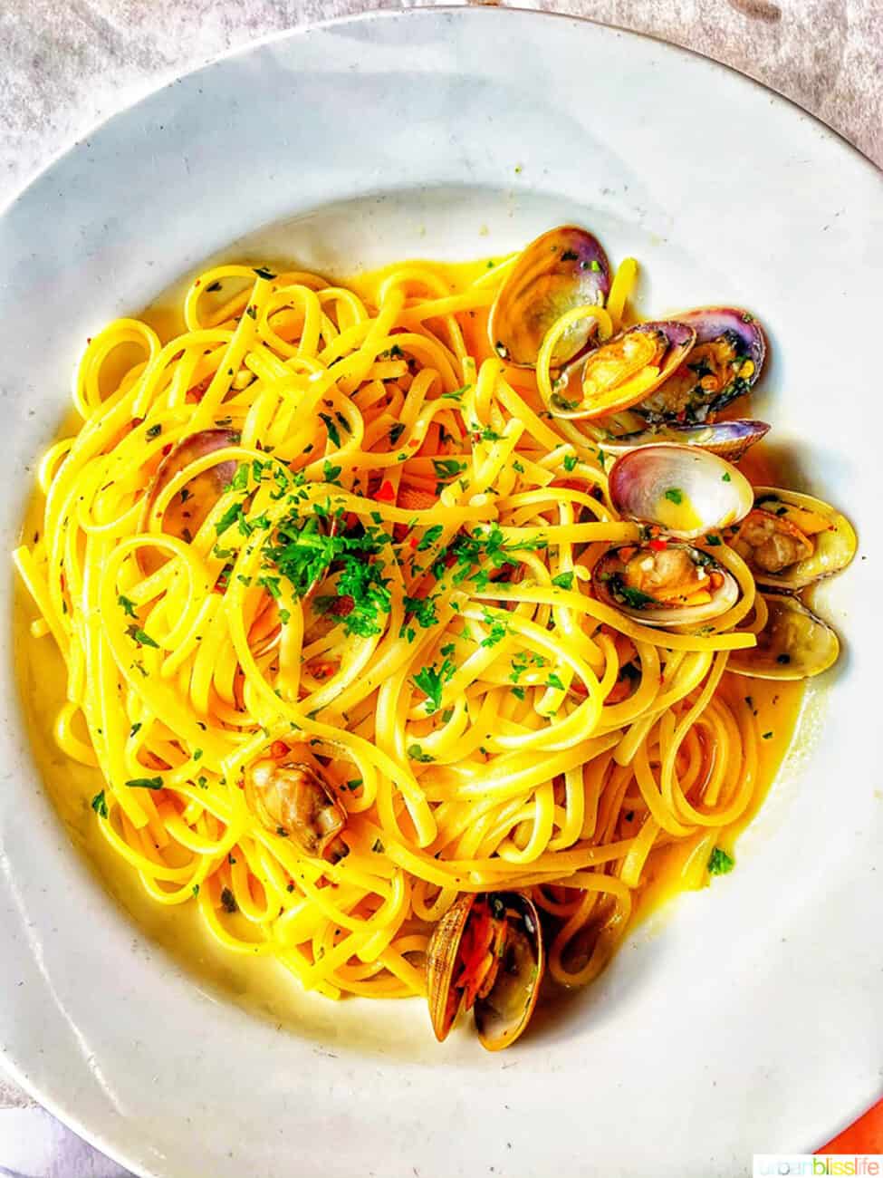 bowl of clam pasta.