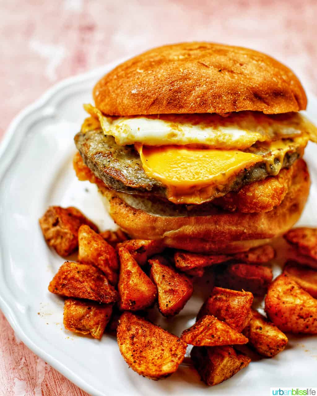 breakfast sandwich with potatoes.