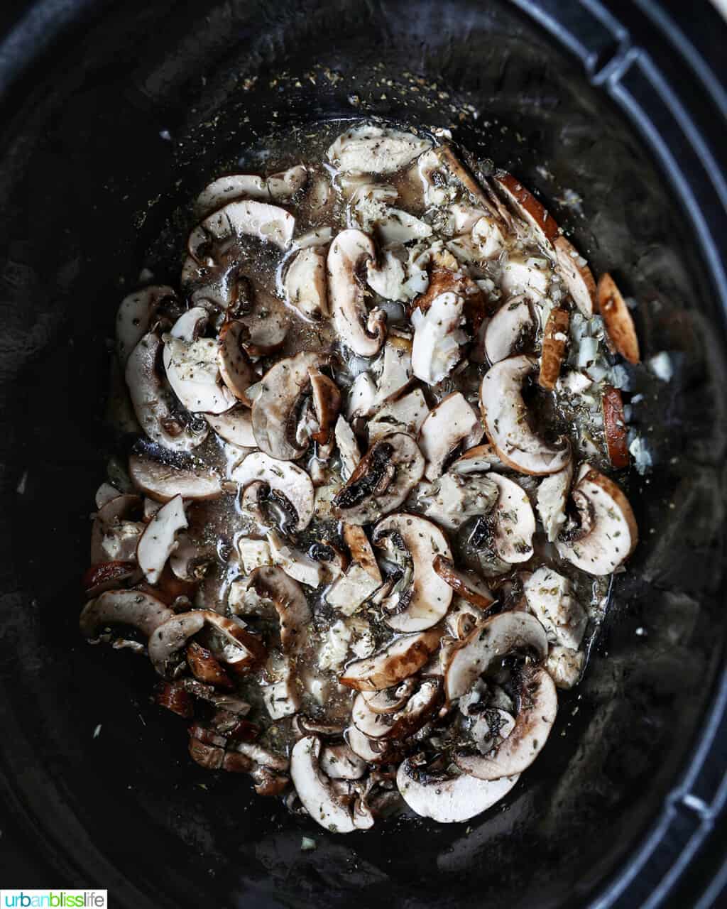 ingredients for crockpot Turkey Tetrazzini in slow cooker