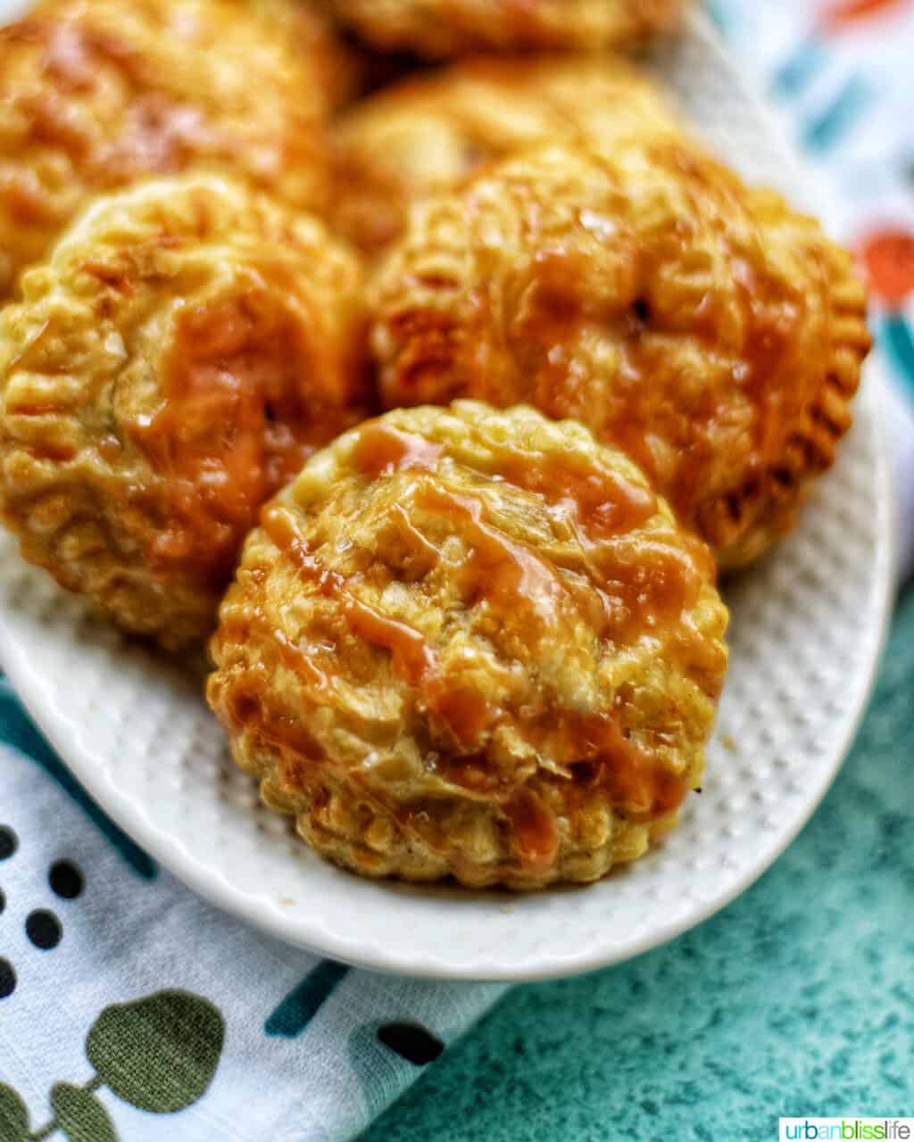 closeup of Air fryer apple hand pies on a plate