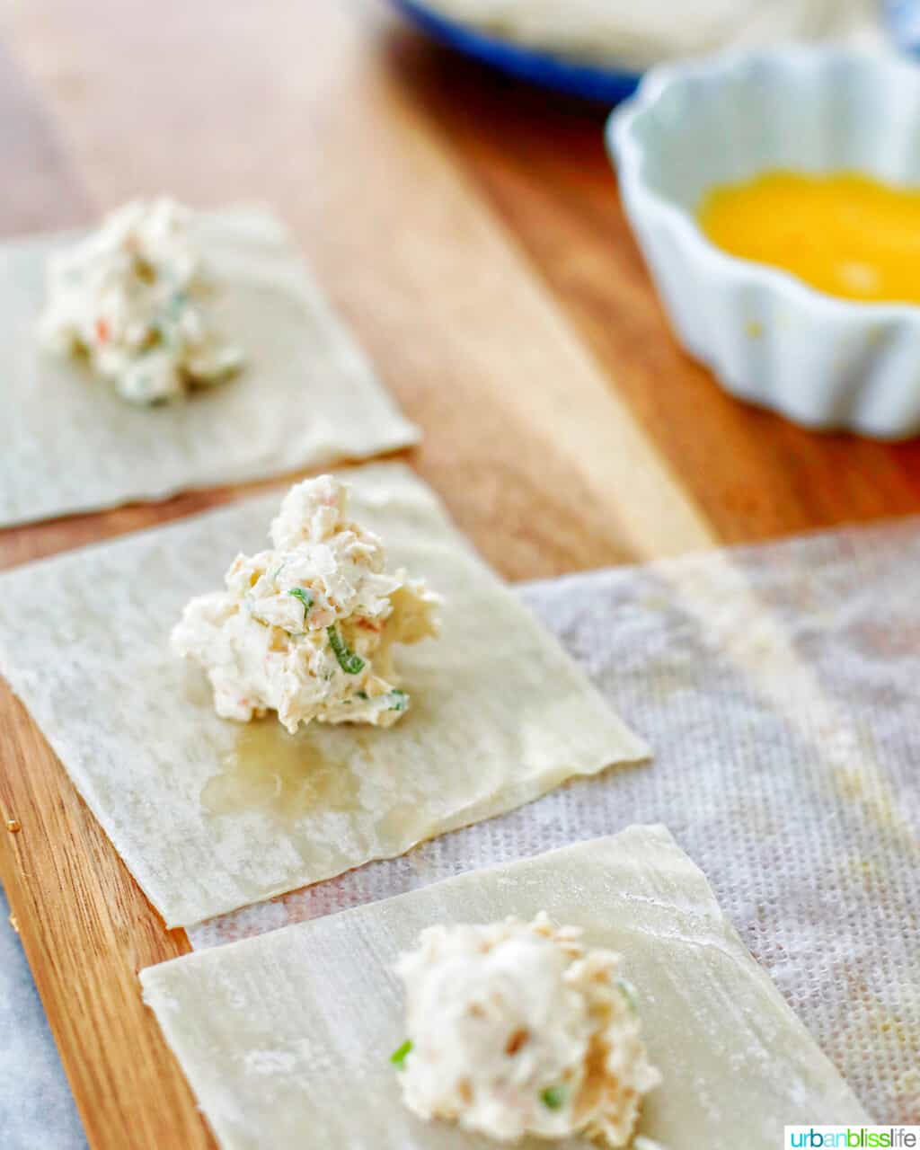 assembling crab rangoon wontons