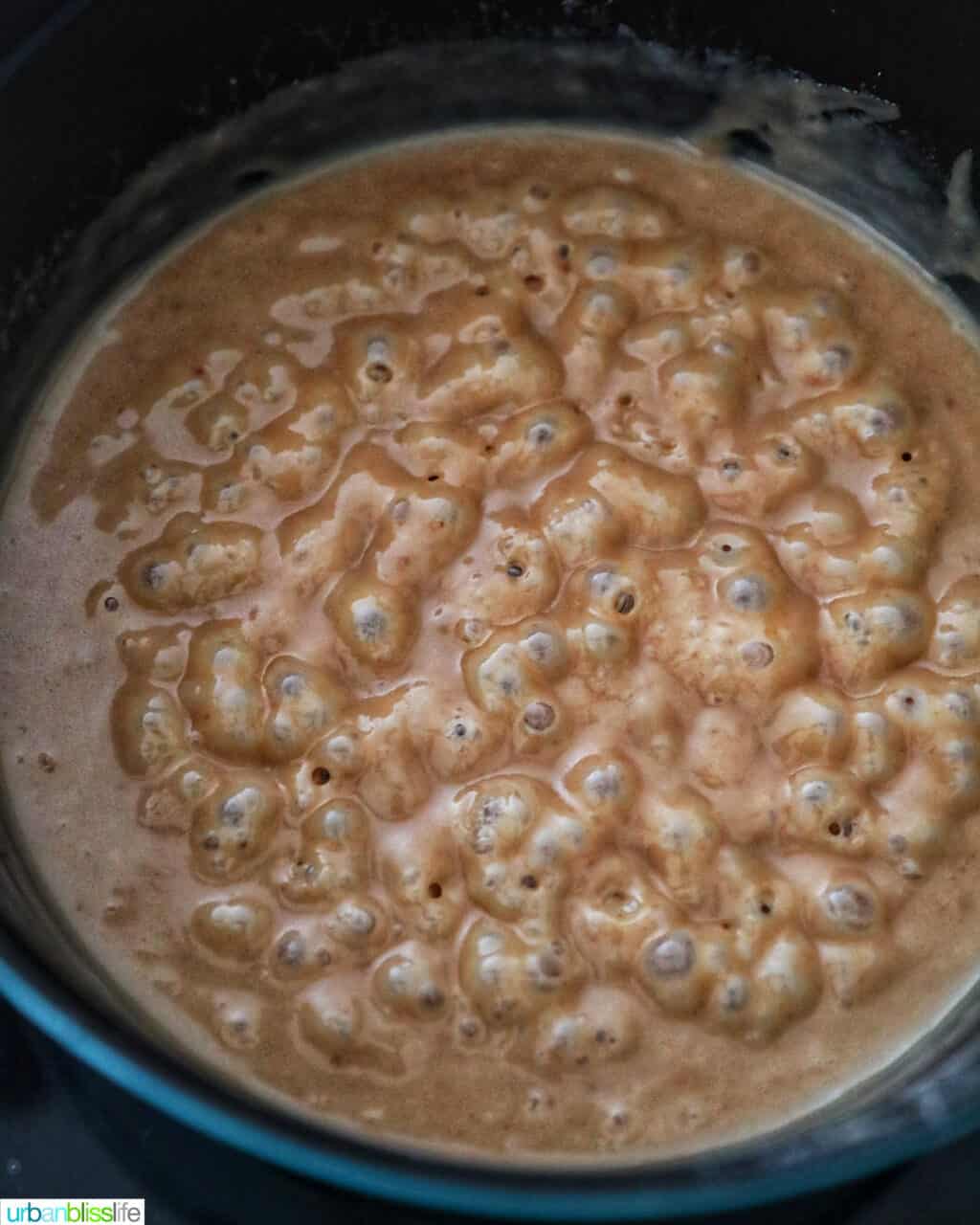 caramel bubbling in pan