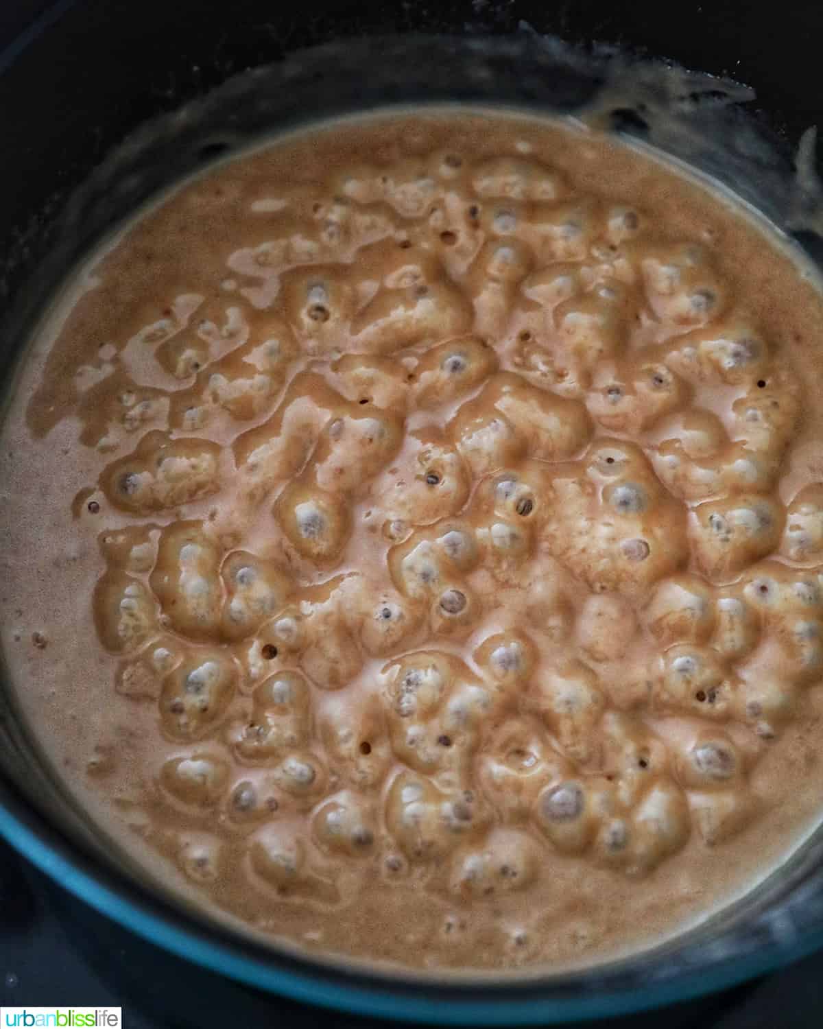 caramel bubbling in pan