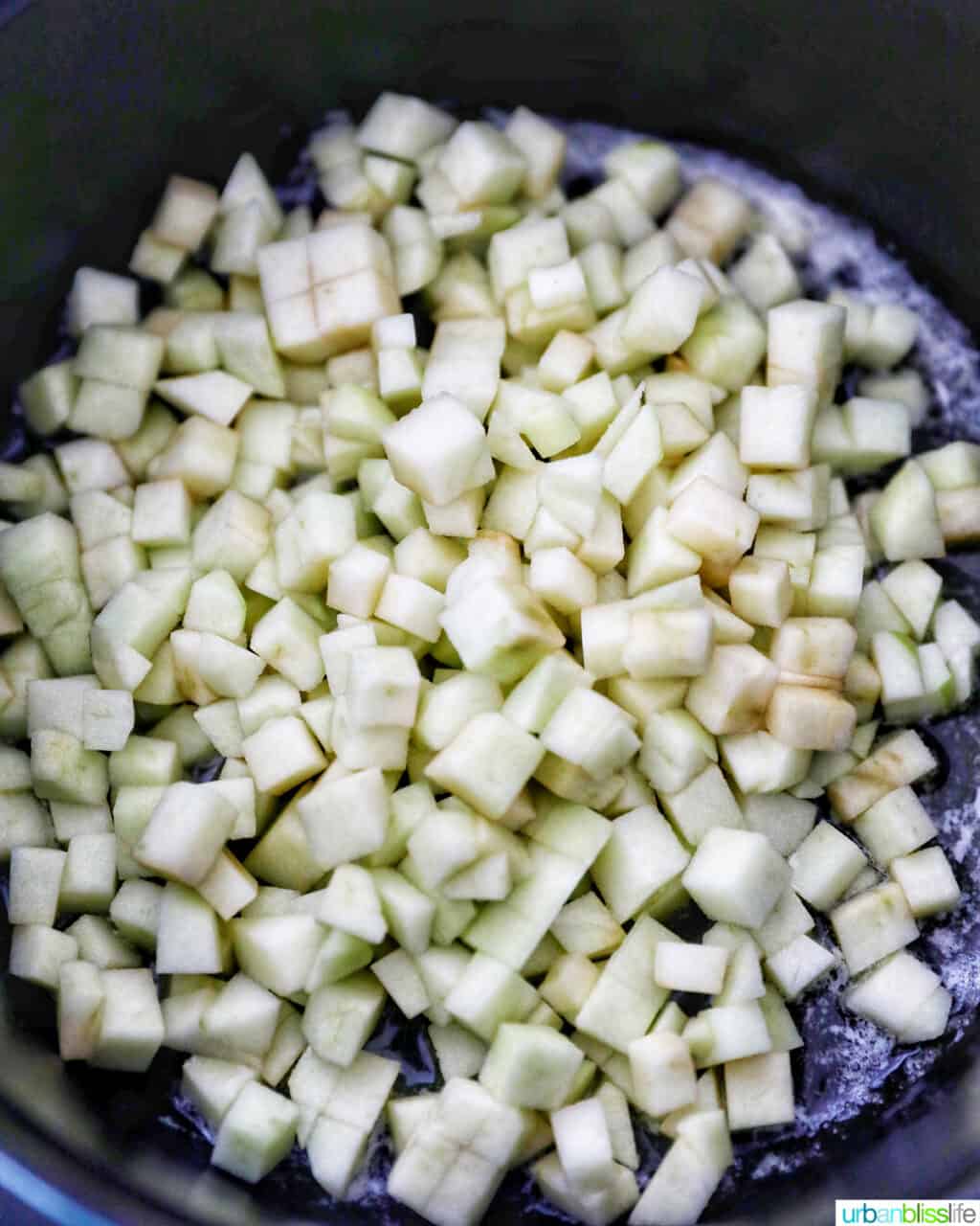 diced apples in pan