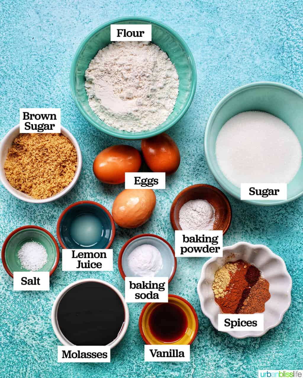 ingredients to make the gingerbread cake for the gingerbread swiss roll