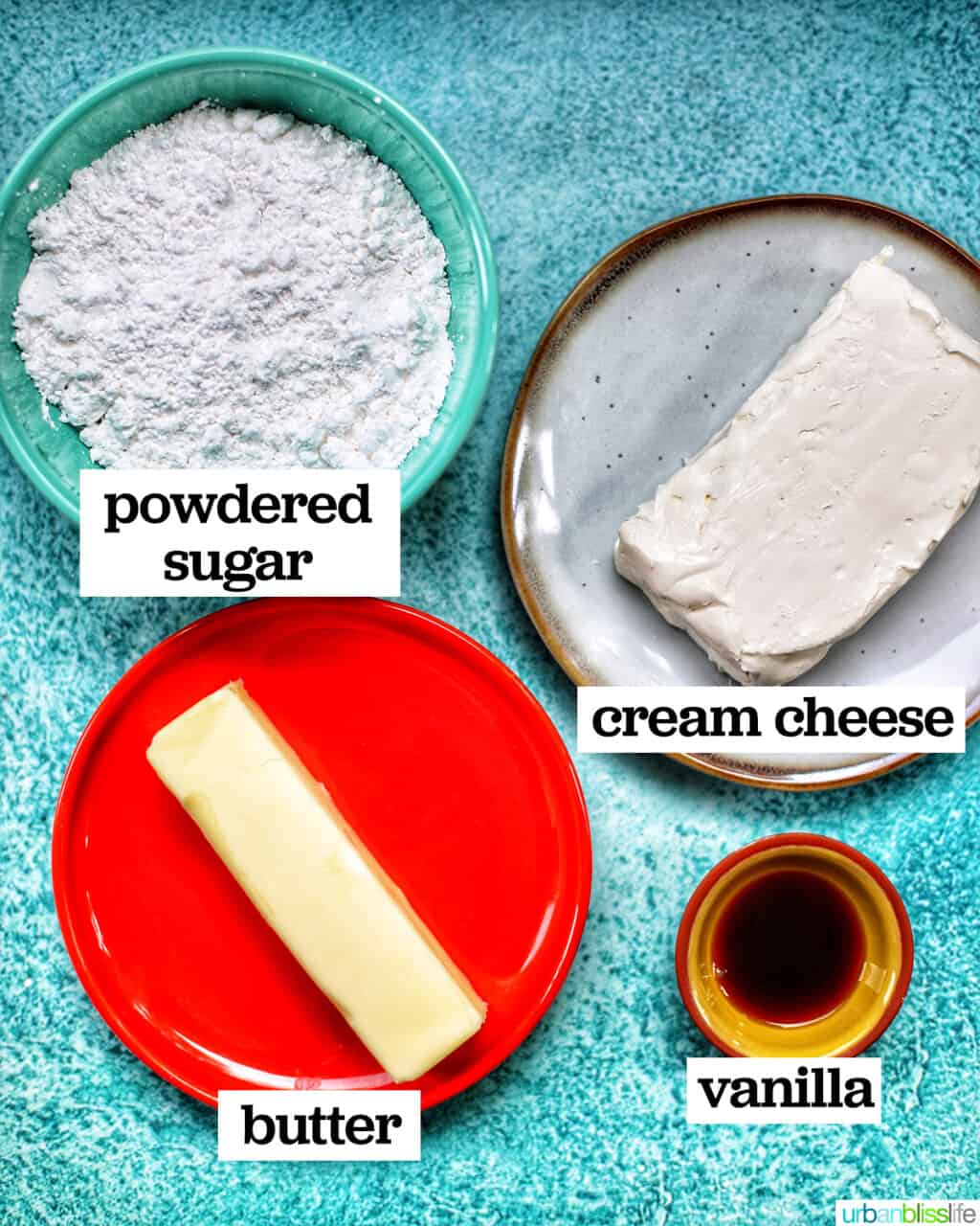 ingredients to make the cream cheese filling for gingerbread cake roll