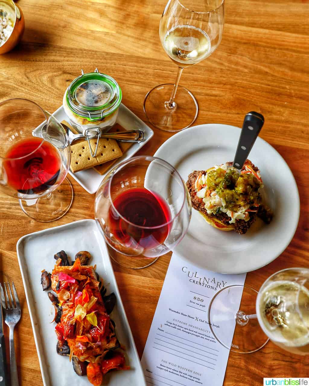 trio of culinary creations with wine at Gran Moraine Winery