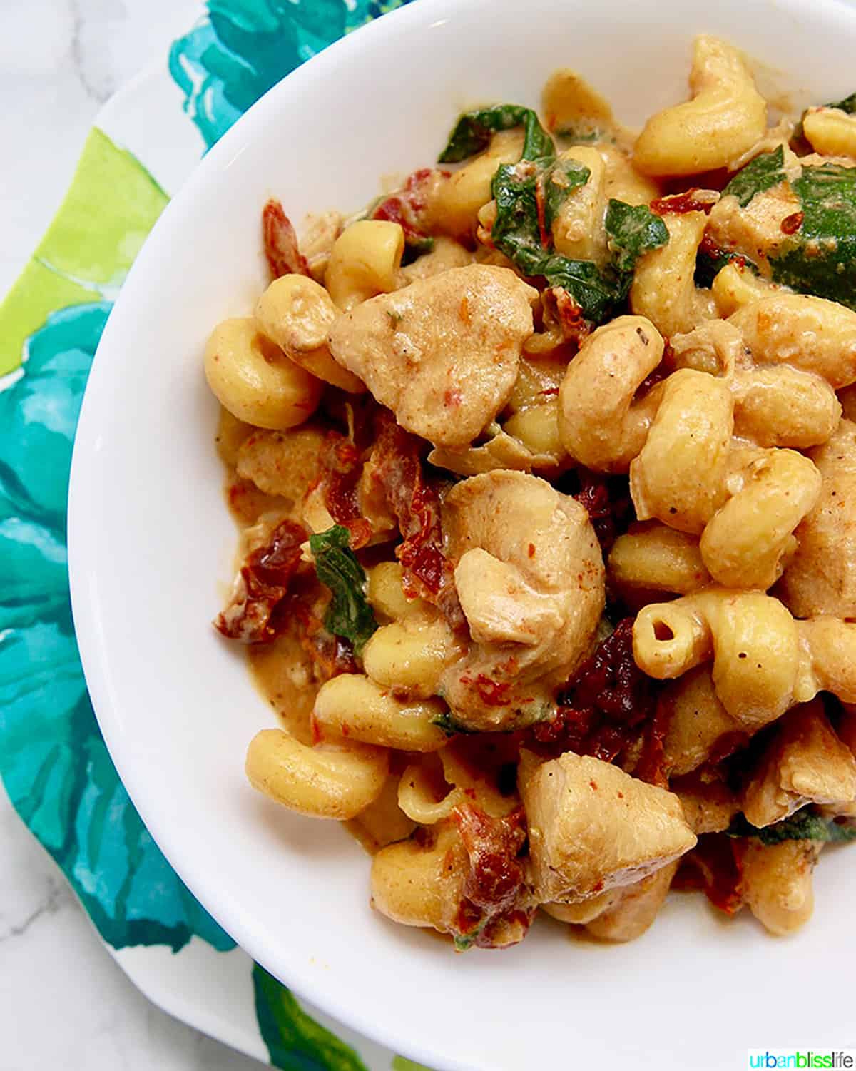 side angle of Dairy-Free Instant Pot Tuscan Chicken Pasta
